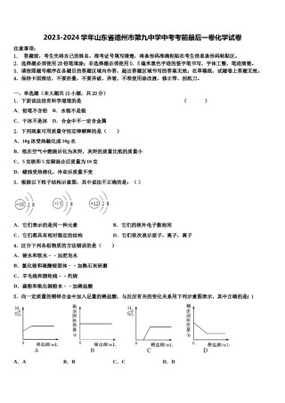 2023-2024学年山东省德州市第九中学中考考前最后一卷化学试卷含解析.doc