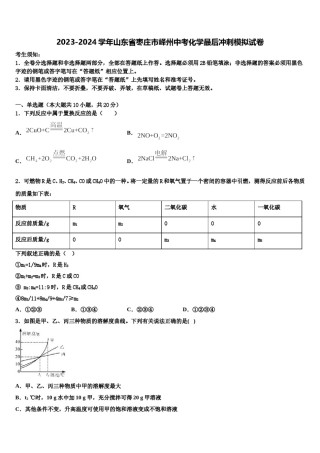 2023-2024学年山东省枣庄市峄州中考化学最后冲刺模拟试卷含解析.doc