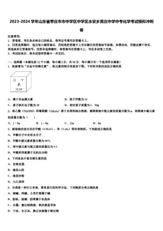 2023-2024学年山东省枣庄市市中学区中学区永安乡黄庄中学中考化学考试模拟冲刺卷含解析.doc
