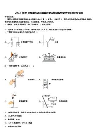 2023-2024学年山东省武城县四女寺镇明智中学中考猜题化学试卷含解析.doc