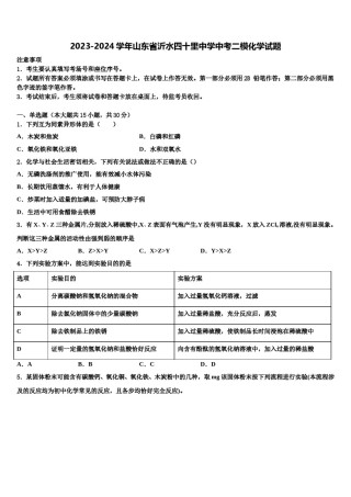 2023-2024学年山东省沂水四十里中学中考二模化学试题含解析.doc