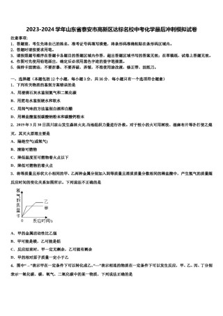 2023-2024学年山东省泰安市高新区达标名校中考化学最后冲刺模拟试卷含解析.doc