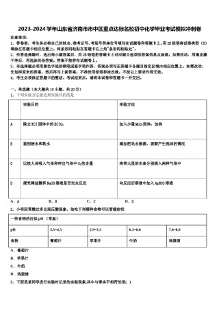 2023-2024学年山东省济南市市中区重点达标名校初中化学毕业考试模拟冲刺卷含解析.doc