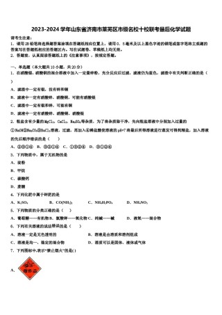 2023-2024学年山东省济南市莱芜区市级名校十校联考最后化学试题含解析.doc