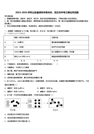 2023-2024学年山东省潍坊市寿光市、安丘市中考三模化学试题含解析.doc