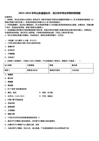 2023-2024学年山东省烟台市、龙口市中考化学模拟预测题含解析.doc