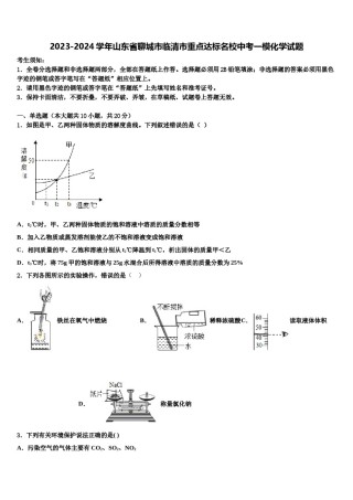 2023-2024学年山东省聊城市临清市重点达标名校中考一模化学试题含解析.doc