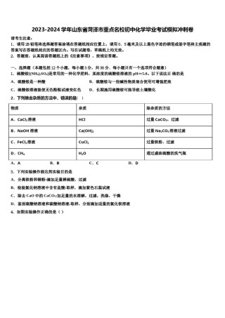 2023-2024学年山东省菏泽市重点名校初中化学毕业考试模拟冲刺卷含解析.doc