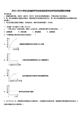 2023-2024学年山东省邹平市达标名校初中化学毕业考试模拟冲刺卷含解析.doc