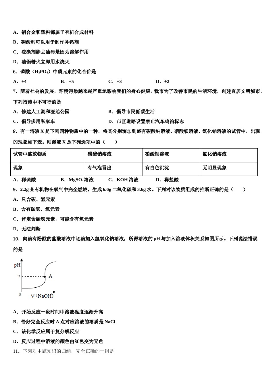 2023-2024学年山西省晋中学市重点名校中考化学模拟试题含解析.doc_第2页