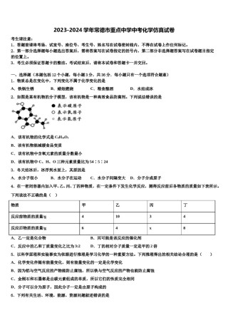 2023-2024学年常德市重点中学中考化学仿真试卷含解析.doc