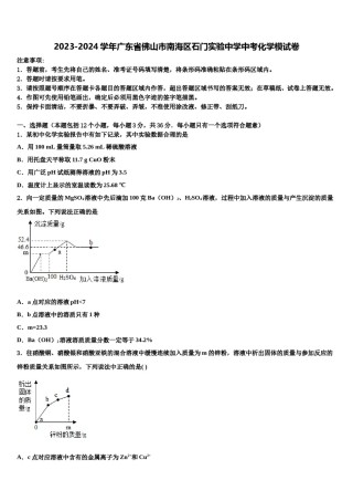 2023-2024学年广东省佛山市南海区石门实验中学中考化学模试卷含解析.doc