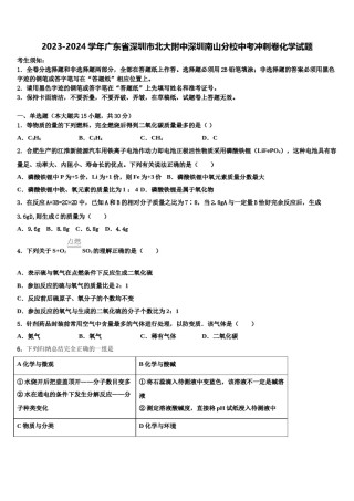 2023-2024学年广东省深圳市北大附中深圳南山分校中考冲刺卷化学试题含解析.doc
