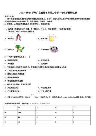 2023-2024学年广东省茂名市第二中学中考化学五模试卷含解析.doc