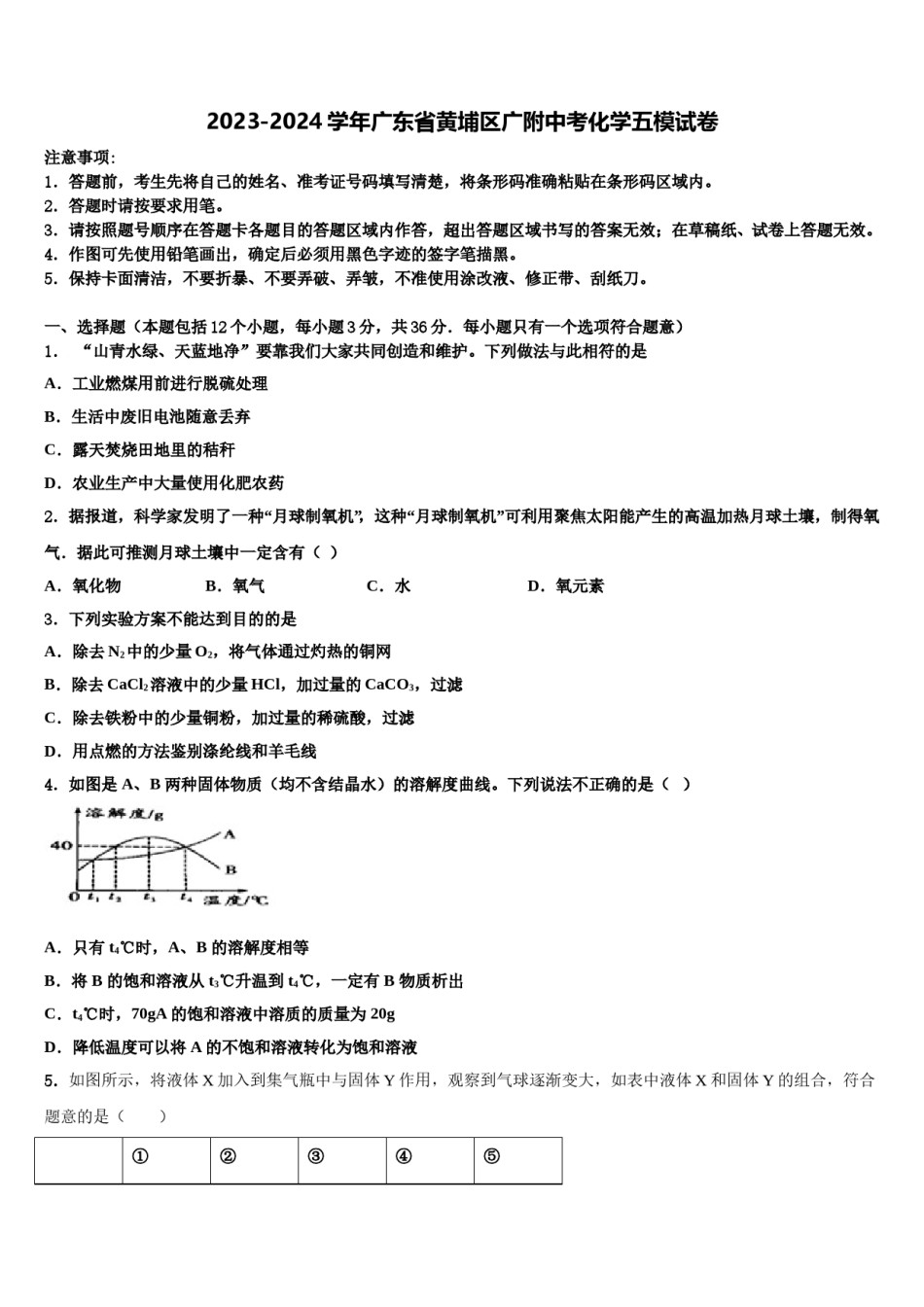 2023-2024学年广东省黄埔区广附中考化学五模试卷含解析.doc_第1页