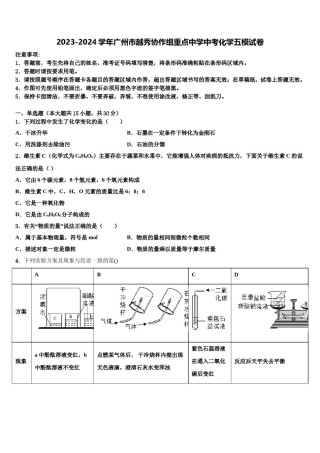 2023-2024学年广州市越秀协作组重点中学中考化学五模试卷含解析.doc