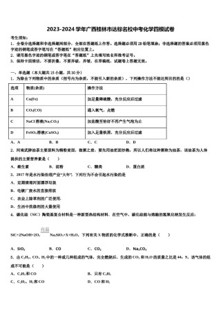 2023-2024学年广西桂林市达标名校中考化学四模试卷含解析.doc