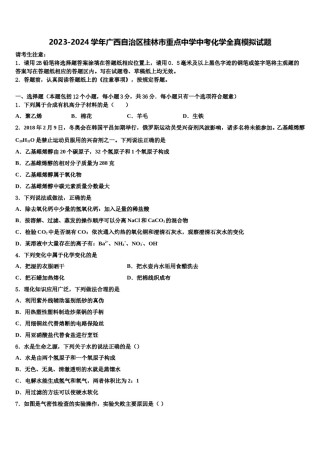 2023-2024学年广西自治区桂林市重点中学中考化学全真模拟试题含解析.doc