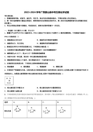 2023-2024学年广西蒙山县中考五模化学试题含解析.doc