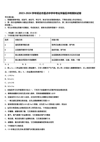 2023-2024学年延边市重点中学中考化学最后冲刺模拟试卷含解析.doc