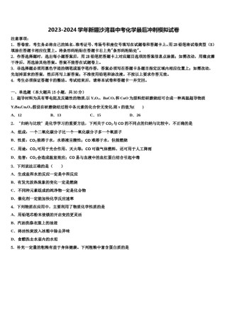 2023-2024学年新疆沙湾县中考化学最后冲刺模拟试卷含解析.doc