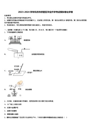2023-2024学年杭州市拱墅区毕业升学考试模拟卷化学卷含解析.doc
