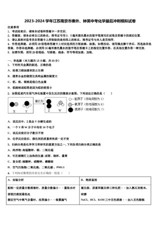 2023-2024学年江苏南京市秦外、钟英中考化学最后冲刺模拟试卷含解析.doc