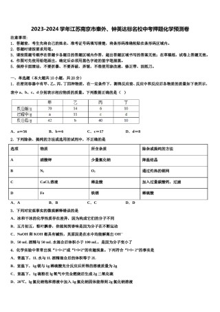 2023-2024学年江苏南京市秦外、钟英达标名校中考押题化学预测卷含解析.doc