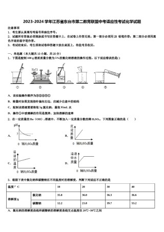 2023-2024学年江苏省东台市第二教育联盟中考适应性考试化学试题含解析.doc