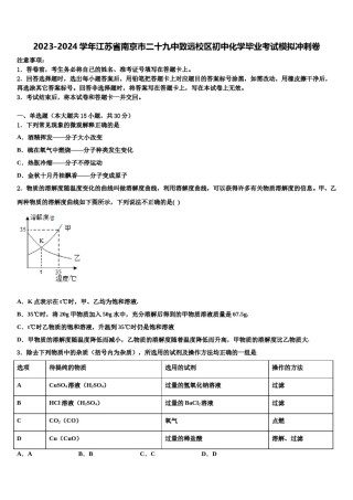 2023-2024学年江苏省南京市二十九中致远校区初中化学毕业考试模拟冲刺卷含解析.doc