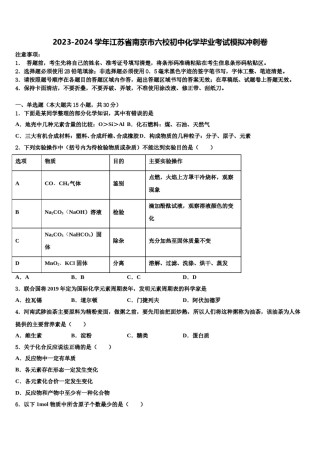2023-2024学年江苏省南京市六校初中化学毕业考试模拟冲刺卷含解析.doc