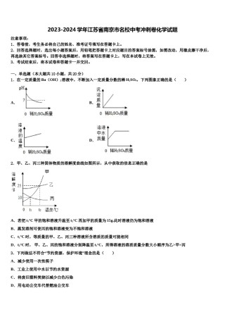2023-2024学年江苏省南京市名校中考冲刺卷化学试题含解析.doc
