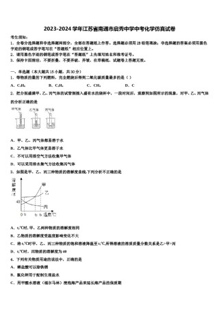 2023-2024学年江苏省南通市启秀中学中考化学仿真试卷含解析.doc