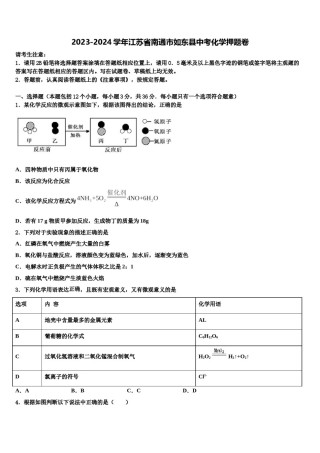 2023-2024学年江苏省南通市如东县中考化学押题卷含解析.doc