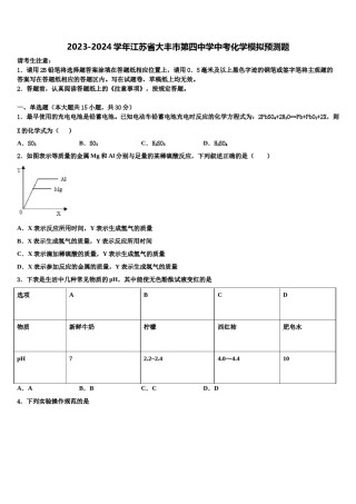 2023-2024学年江苏省大丰市第四中学中考化学模拟预测题含解析.doc