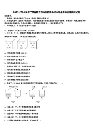 2023-2024学年江苏省宿迁市钟吾初级中学中考化学适应性模拟试题含解析.doc