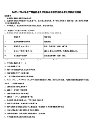 2023-2024学年江苏省扬州大学附属中学东部分校中考化学模拟预测题含解析.doc