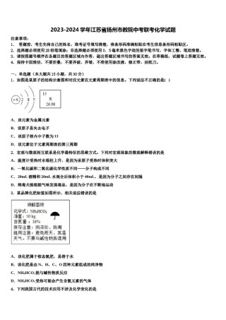 2023-2024学年江苏省扬州市教院中考联考化学试题含解析.doc