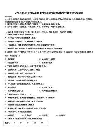 2023-2024学年江苏省扬州市高邮市汪曾祺校中考化学模拟预测题含解析.doc