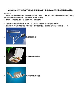 2023-2024学年江苏省无锡市梁溪区民办辅仁中学初中化学毕业考试模拟冲刺卷含解析.doc