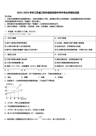 2023-2024学年江苏省江阴市青阳初级中学中考化学模拟试题含解析.doc