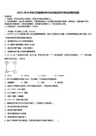 2023-2024学年江苏省泰州市兴化市顾庄区中考化学模拟试题含解析.doc