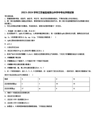 2023-2024学年江苏省盐城景山中学中考化学模试卷含解析.doc