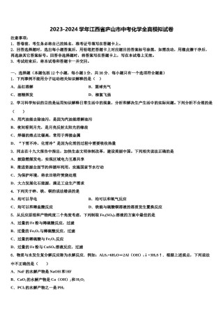 2023-2024学年江西省庐山市中考化学全真模拟试卷含解析.doc