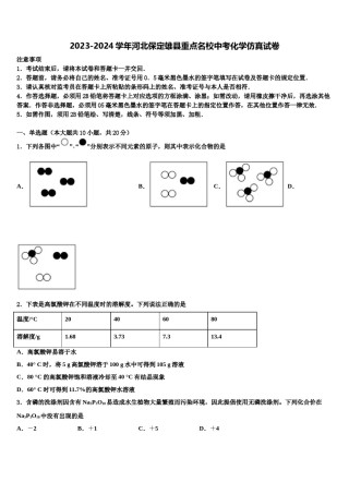 2023-2024学年河北保定雄县重点名校中考化学仿真试卷含解析.doc
