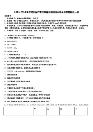2023-2024学年河北省石家庄康福外国语校中考化学考前最后一卷含解析.doc