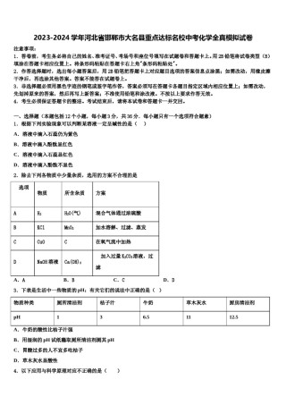 2023-2024学年河北省邯郸市大名县重点达标名校中考化学全真模拟试卷含解析.doc
