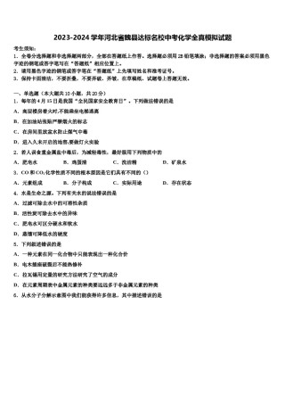 2023-2024学年河北省魏县达标名校中考化学全真模拟试题含解析.doc