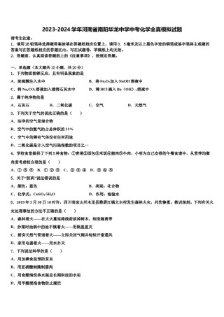 2023-2024学年河南省南阳华龙中学中考化学全真模拟试题含解析.doc
