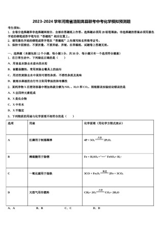 2023-2024学年河南省洛阳嵩县联考中考化学模拟预测题含解析.doc